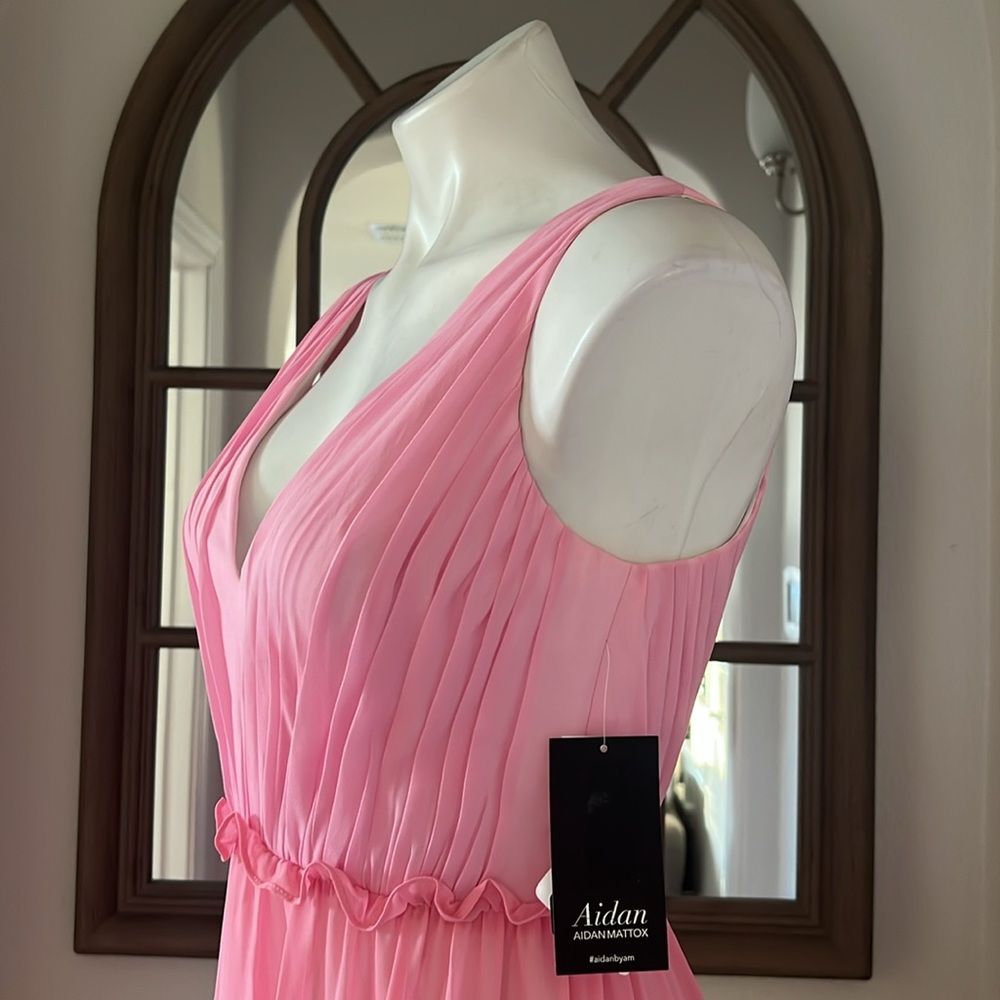 Aidan Mattox V-Neck Ciffon Color-Block Tiered Maxi Gown in Pink, NWT, Size 0 - Picture 11 of 13